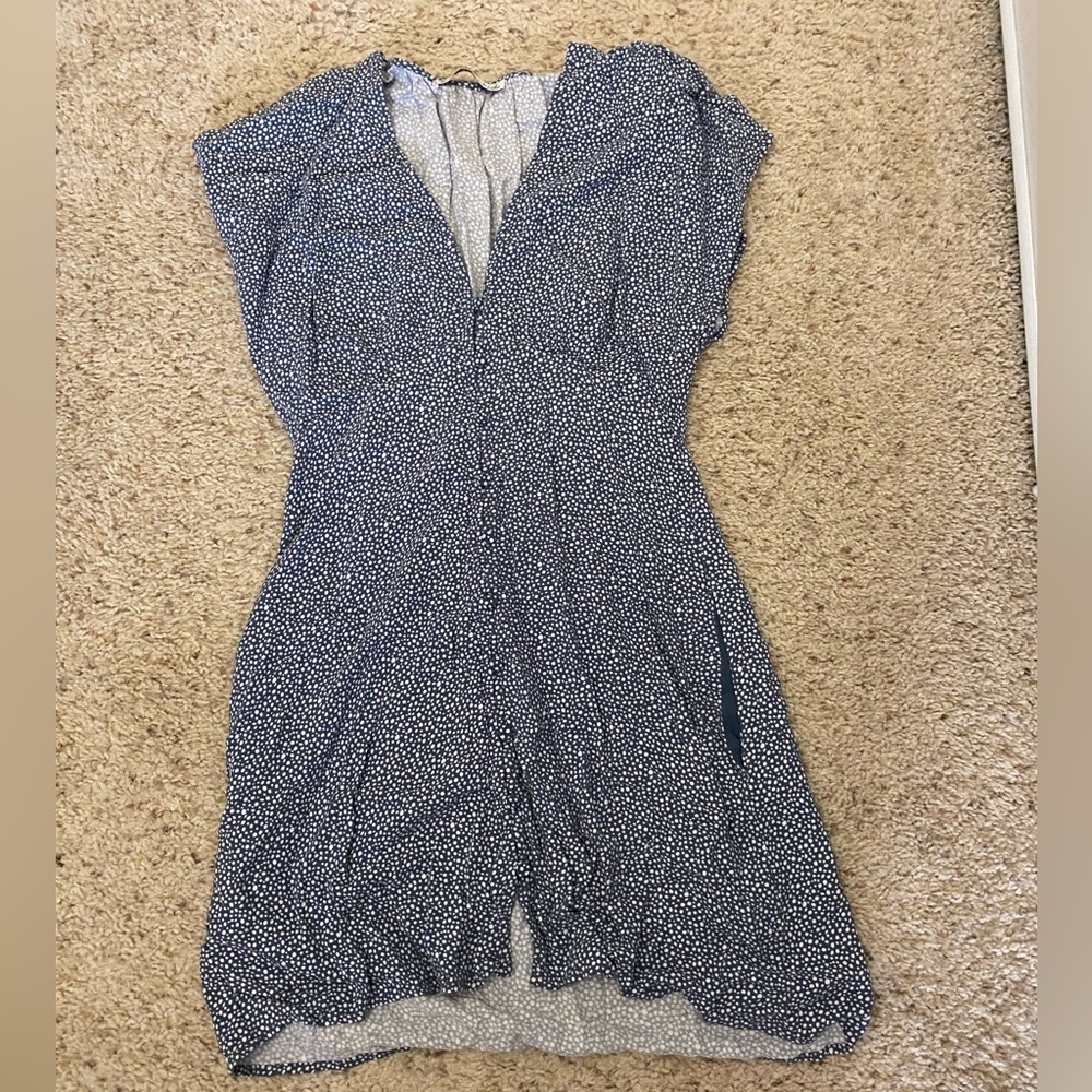 Abercrombie & Fitch Navy White Dot V‑Neck Mini Dress